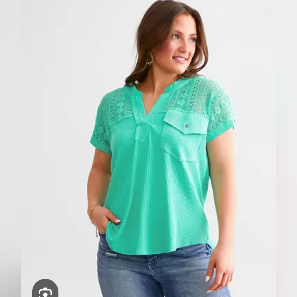 Daytrip Aqua Lace Detail Blouse